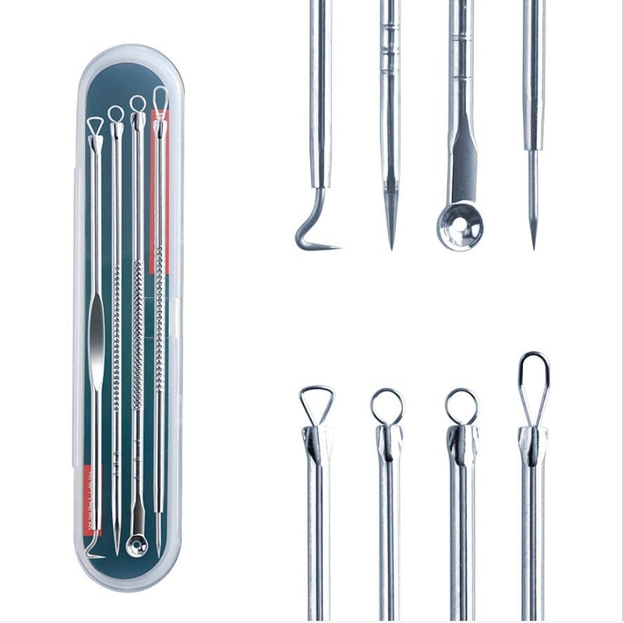 ZTRHYOO Blackhead Remover Pimple Comedone Extractor Tool Best Acne Removal Kit - Treatment for Blemish, Whitehead Popping, Zit Removing for Nose Face Skin with Case (Sliver, 4 Piece Set)