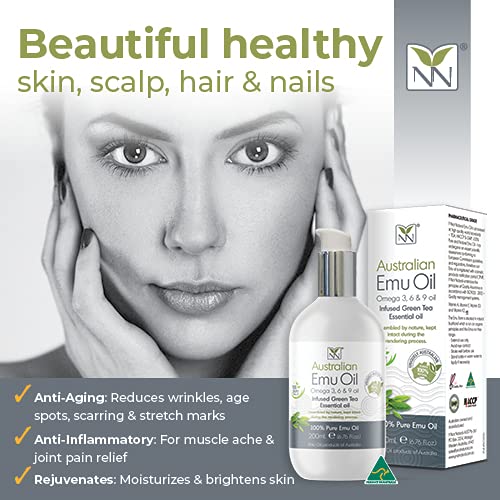 Y-Not Natural Ultra Pure Australian Emu Oil - Luxury, Hospital Grade Emu Oil 200mL | Free Range Aboriginal Omega 3, 6 & 9 Oil Infused with Green Tea - The Ultimate Moisturizer for Skin, Hair, Nails, and Scalp