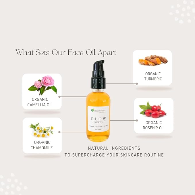 Glow - Turmeric & Rosehip Face Oil, Natural & Organic Face Moisturizer with Turmeric and Chamomile - Facial Serum - 2 oz
