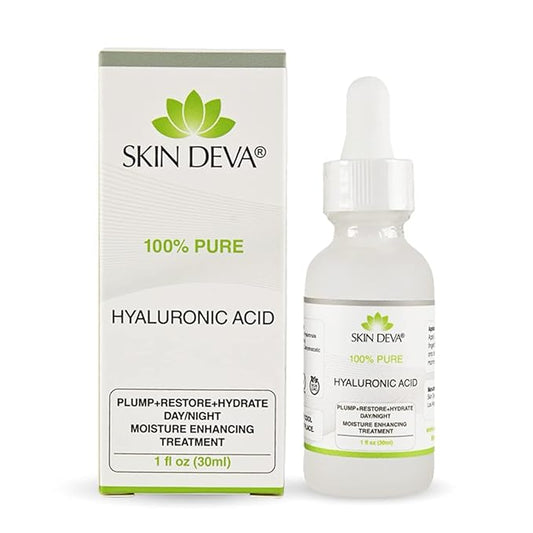 SKIN DEVA 100% Pure Hyaluronic Acid Serum For Face 1 oz of Discoloration Correcting Serum Anti Aging Anti Wrinkle Acid Locks in Essential Moisture Keeps Skin Hydrated Facial Serums For All Skin Types