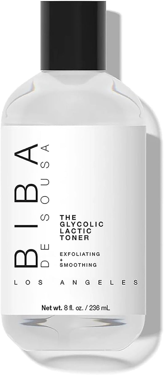 BIBA DE SOUSA The Glycolic Lactic Toner - Exfoliating Toner with AHA, Hyaluronic Acid, and Aloe Vera - Illuminates Skin Complexion Without Excessive Drying (8 oz)