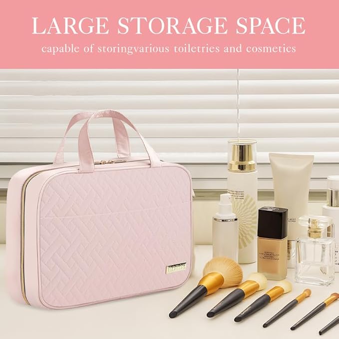 HOTOR Travel Toiletry Bag w/Hanging Hook - Spacious Toiletry Bag Essentials for Women & Men, Makeup Bag/Big Comparment, Waterproof for Travel Accessories, Large, Pink