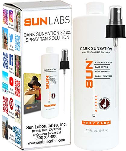 Airbrush Spray Tan Solution Dark Sunsation Very Dark Self Tanner 32 oz - Self Tanner - Use With Natural Sunless Airbrush HPLV, Tan Body and Face (Packaging May Very)