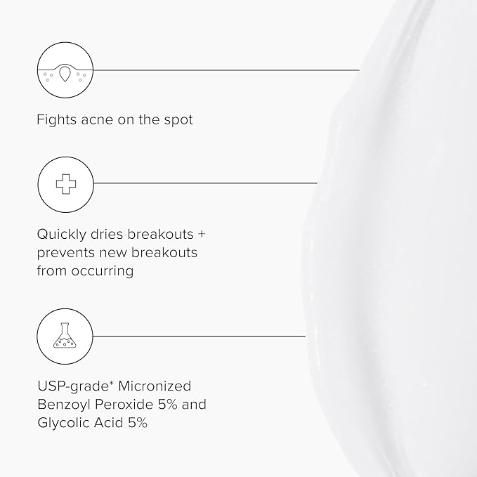 DRMTLGY Acne Spot Treatment and Cystic Acne Treatment. Acne Serum with Micronized Benzoyl Peroxide 5% and Glycolic Acid. 1.1 oz, 2 pack