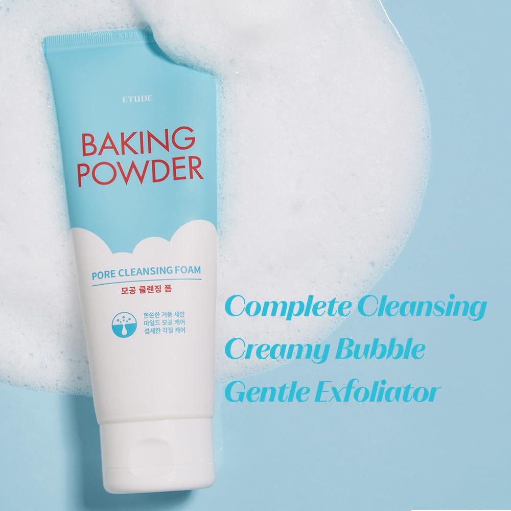 ETUDE Baking Powder Pore Cleansing Foam 1+1 Set, Face Wash for Deep Dead Cells, Micro Sized Baking Powder to Clean Deep Inside Poer, Soft and Creamy Bubble, Korean Skin Care (21.16 Ounce, 300g*2)