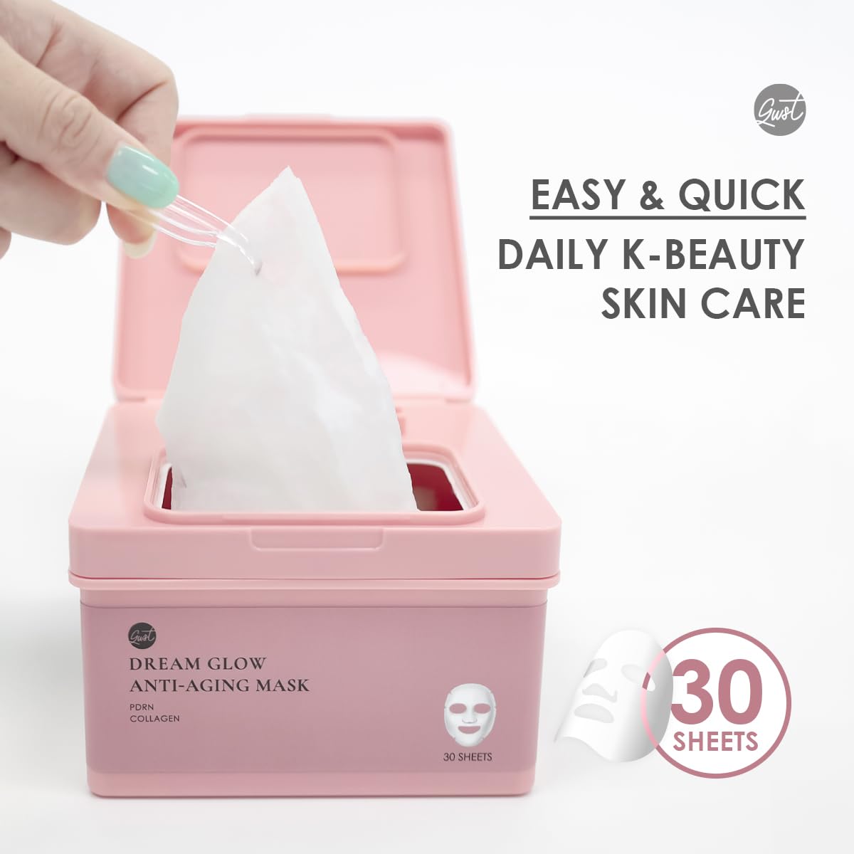 glowiest DREAM GLOW BEAUTY MASK (30ea) (Collagen + Salmon PDRN Daily Sheet Mask) – Korean Skincare Face Mask for Anti-Aging, Hydrating & Brightening, K-Beauty Facial Mask with Marine Collagen & PDRN