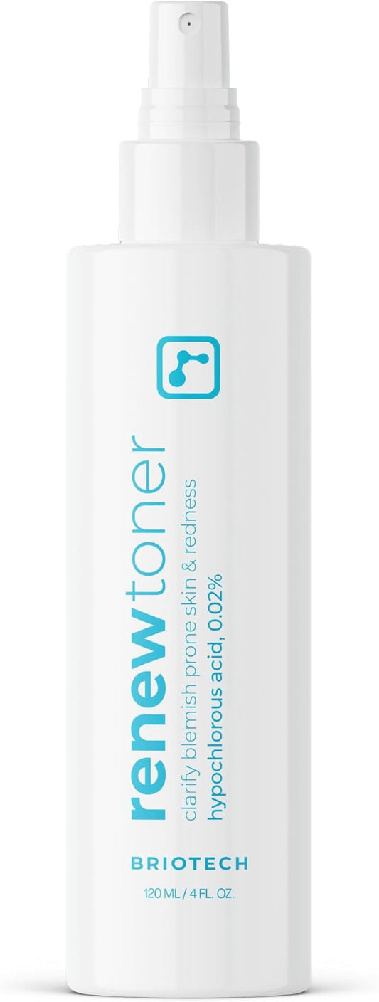 BRIOTECH Renew Toner, Hypochlorous Acid Spray, Minimize Appearance of Blemishes, Soothing Facial Mist for Sensitive Skin, Calm Redness & Bumps, Hypoallergenic & Vegan, 4 fl oz