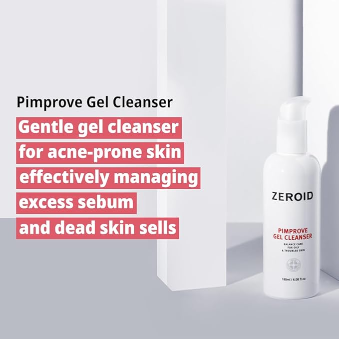 ZEROID | Pimprove Gel Cleanser | Gentle Face Cleanser | Face Wash for Sensitive Skin | Balanced Care for Oily & Troubled Skin | Acne-Prone Skincare | Korean Dermocosmetic | 6.08 fl oz (180ml)