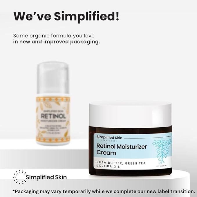 Simplified Skin Retinol Cream for Face – With 2.5% Retinol, Vitamin E & Hyaluronic Acid for Anti-Aging & Wrinkles - Hydrating Night Moisturizer – 1.7Oz