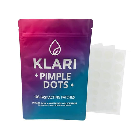 Klari Pimple Dots – 108 Hydrocolloid Acne Patches, Zit Stickers for Breakouts & Blemishes, Invisible Day & Night Spot Treatment for Face (2 Sizes)