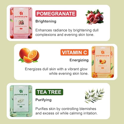 PB&Jay Purenature Hydrate and Calm Facial Mask - 12 Pack Acai Berry,Vita c,retinol and more, Made in Korea, Face Mask Skincare for Hydration, Skincare Face Mask, Moisturizing Mask for Sensitive Skin