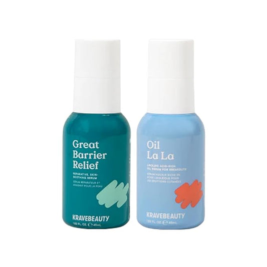 KraveBeauty Clear Skin Duo, Great Barrier Relief + Oil La La, Skin Soothing Serum Set, For Active Acne and Post-Breakout Skin, Vegan & Cruelty Free, 1.52 fl oz 1.52 fl oz