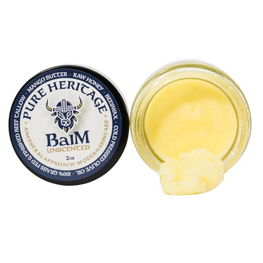 Pure Heritage Handmade Tallow Balm – Unscented Grass-Fed & Finished Moisturizer & Healing Cream | Natural Care for Sensitive Skin, Eczema, Rosacea, Babies, Men & Women (2oz)