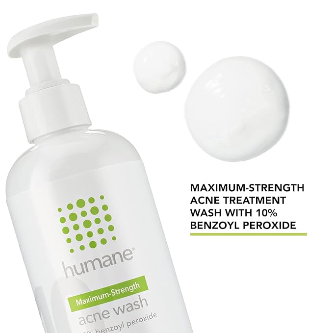 humane Maximum-Strength Acne Wash, Clarifying Toner, and Oil-Free Moisturizer Bundle - 10% Benzoyl Peroxide Acne Treatment