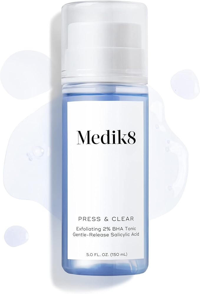 Medik8 Press and Clear - Clarifying Facial Tonic - Exfoliating BHA Face Toner for Women and Men - Gentle-Release Salicylic Acid Face Tonic - 5 oz