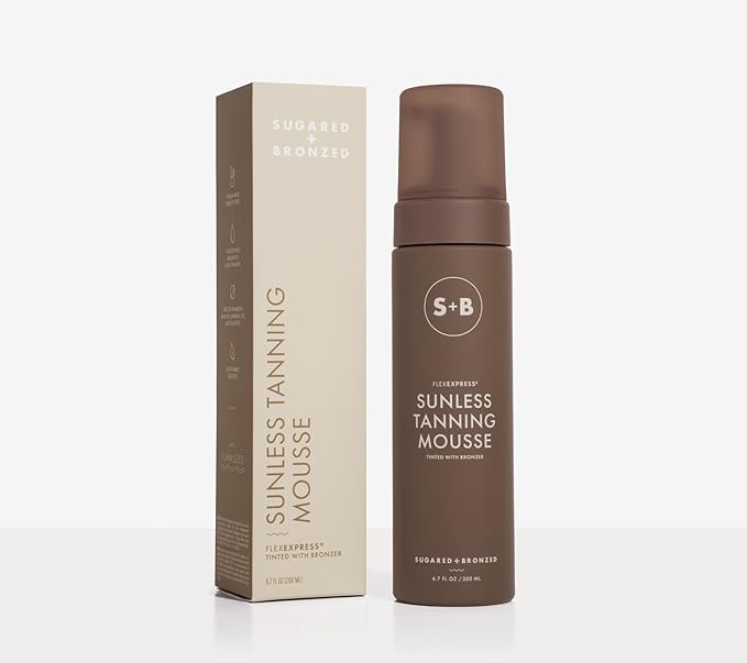SUGARED + BRONZED Sunless Tanning Mousse – FlexExpress® Formula, Self-Tanner for Body, Lightweight & Non-Greasy, Natural Glow, Paraben Free, Long-Lasting Tan, Quick-Dry, Suits All Skin Types (6 Fl Oz)