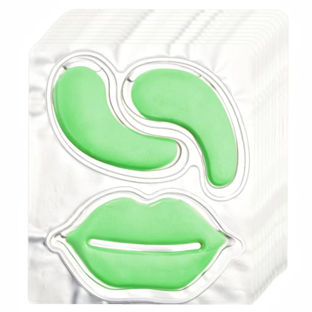 10 Pairs Aloe Vera Under Eye Patches and Moisturizing Lip Mask Set - 10 Pcs Aloe Vera Under Eye Patches, Refines Eye mask Lines Essence for Women Gifts