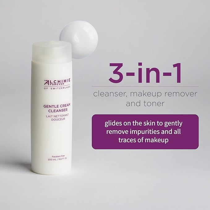 Alchimie Forever Gentle Face Cream Cleanser, Hydrates, Brightens & Reduces the Appearance of Redness - Softly Removes Dirt, Oil, Makeup & impurities PH Balancing, Antioxidant & Anti-Aging Wash 6.6 Oz
