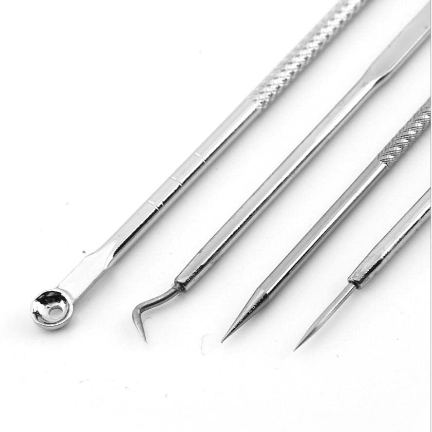ZTRHYOO Blackhead Remover Pimple Comedone Extractor Tool Best Acne Removal Kit - Treatment for Blemish, Whitehead Popping, Zit Removing for Nose Face Skin with Case (Sliver, 4 Piece Set)