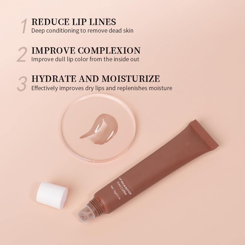 Easilydays Lip Butter Balm, Hydrating Lip Balm with Sheer Tint, Plumps Moisturizing Hydrating Lip Mask, Vegan Non-Sticky Lip Glowy Balm for Instant Moisture, Shine, & Soothing Lip Care, #3 Ices Coffee