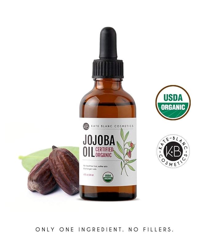 Kate Blanc Cosmetics Jojoba Oil for Hair, Face & Skin. Gua Sha Oil for Face Massage and Dermaplaning (4oz, Organic, 100% Pure, Natural)