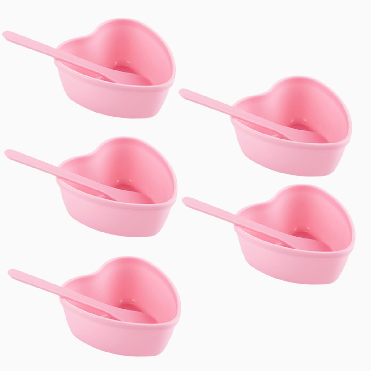 icyhey 5 Pairs Pink Heart-shaped Plastic Facial Mask Mixing Bowls Set with Spatulas - DIY Skincare Mixing Tool Kit, Mud Masks, Home Salon, and Beauty Salon Use, Face Mask Applicator Tool(5Pcs)
