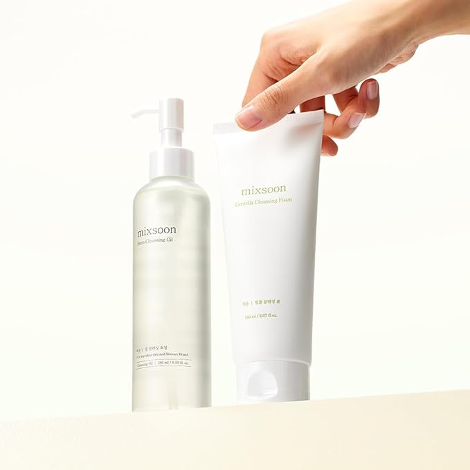 mixsoon Cleansing Set - Centella Foam 5.07 Fl. Oz / 150ml & Bean Oil 6.59 Fl. Oz / 195ml (Double Cleansing Set) Korean Glass Skin Care