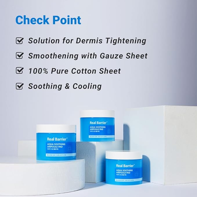 Real Barrier Aqua Soothing Ampoule Pad, 70 Pads l Hyaluronic Acid Facial Serum | Redness Relief for Sensitive Skin | Facial Moisturizer for Dry Skin| Calming Chamomile Extract| Korean Skincare
