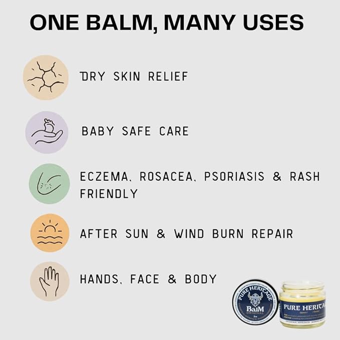 Pure Heritage Handmade Tallow Balm – Grass-Fed & Finished Moisturizer & Healing Cream with Frankincense & Cedarwood | Natural Care for Sensitive Skin, Eczema, Rosacea, Babies, Men & Women (2oz)