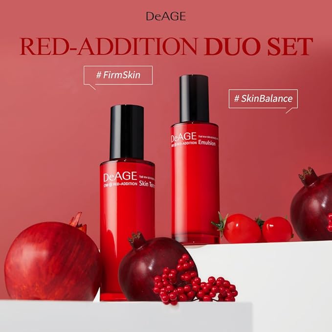 CHARMZONE DeAge Red Addition (New Version) Korean Skincare Set – Anti-Aging Toner & Emulsion Duo (100ml / 3.38 fl.oz Each) with Red Wine, Pomegranate & Tomato for Hydration, Firming & Radiance