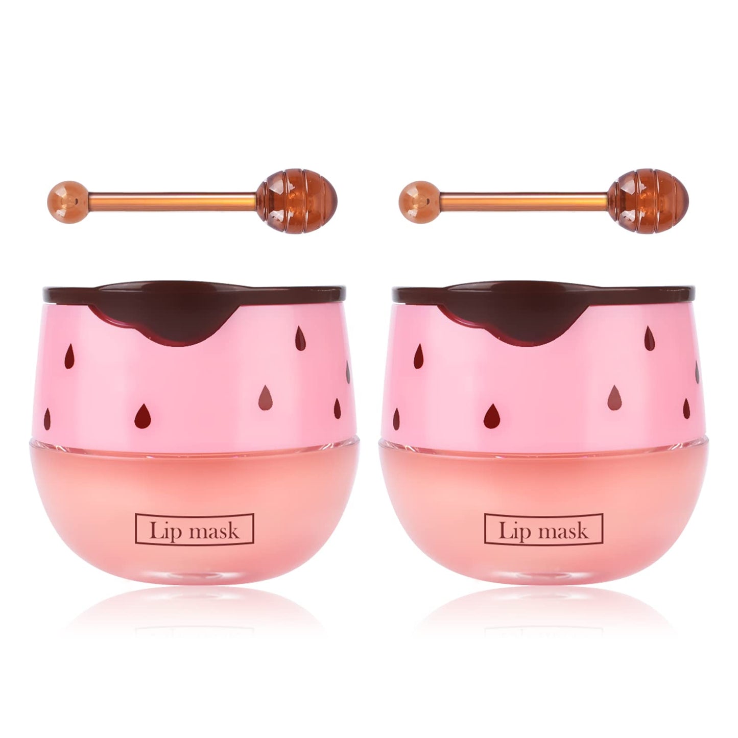 FREEORR 2PCs Strawberry Lip Sleeping Mask,Bee Lip Balm Honey Pot, Bee Lip Honey Pot with Wand Nourishes Lips, Overnight Strawberry Propolis Balm Mask for Lip Care Moisturize Lip Skin