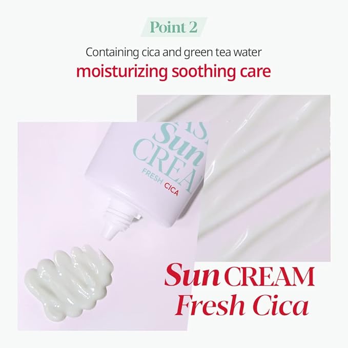 Espoir Water Splash Sun Cream Fresh Cica 2 oz SPF50+ PA++++ | Moisturizing and Soothing Vegan Sun Block Skin Care with Green Tea Cica | Substitute Sunscreen for BB Cream | Korean Base Makeup