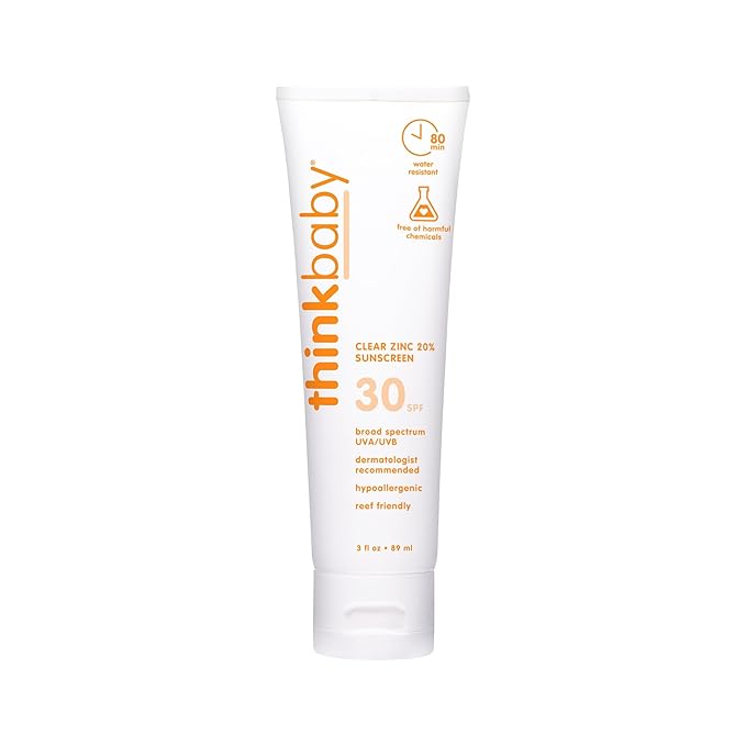 Thinkbaby Mineral Sunscreen, SPF 30 Clear Zinc Oxide Baby Sunscreen, 3 Fl Oz, Natural, Water Resistant Reef Safe Sunscreen, Broad Spectrum UVA/UVB Sun Screen for Sun Protection, Travel Size