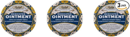 Rawleigh Medicated Ointment: 4.5 oz Blue Tin, Topical Chest Rub for Cold, Nasal Congestion, Minor Aches and Pain, with Camphor, Menthol & Eucalyptus, Non-Greasy Formula - Pack of 3