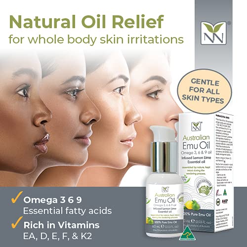 Y-Not Natural Ultra Pure Australian Emu Oil - Luxury Emu Oil 60 mL - Free Range Aboriginal Omega 3, 6 & 9 Infused with Lemon Lime - The Ultimate Moisturizer for Skin, Hair, Nails, and Scalp