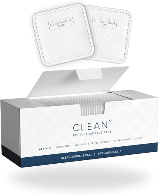 Clean Skin Club Clean² Pads 2.0 [New & Improved Edges] Guaranteed Not to Shed & Tear Face Pads, Unique Triple Layers, Textured & Ultra Soft Side, Organic Disposable Cotton, Pair with Makeup Remover