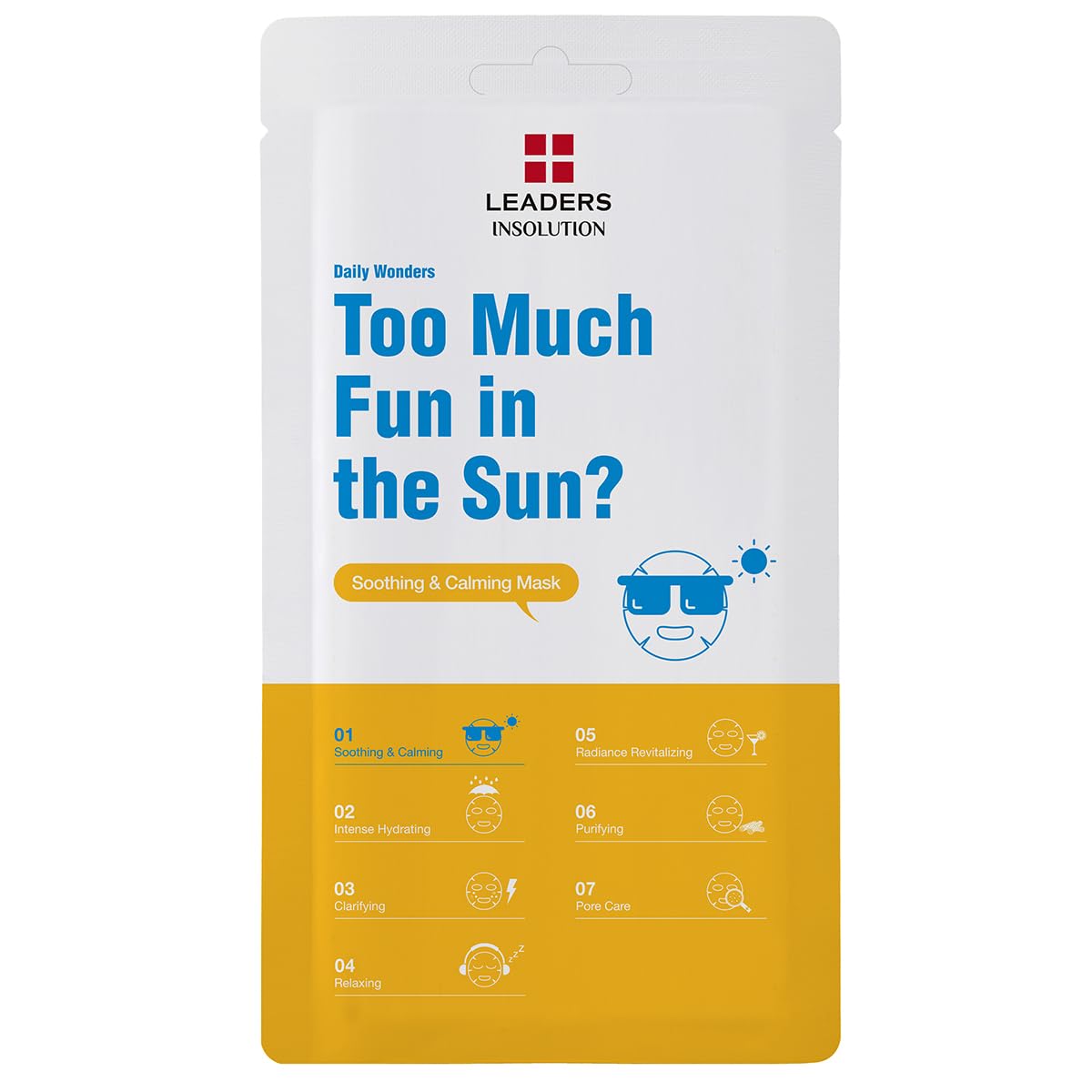 Leaders Insolution Daily Wonders Too Much Fun in the Sun? Facial Mask Sheet Soothing and Calming Hydrating Korean Skincare (10 Sheets)