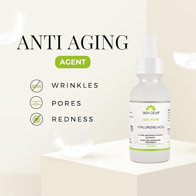 SKIN DEVA 100% Pure Hyaluronic Acid Serum For Face 1 oz of Discoloration Correcting Serum Anti Aging Anti Wrinkle Acid Locks in Essential Moisture Keeps Skin Hydrated Facial Serums For All Skin Types