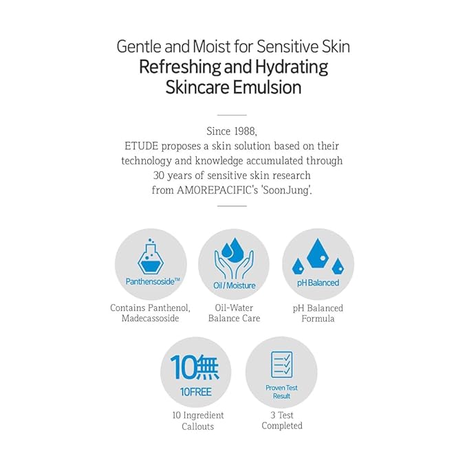 ETUDE SoonJung 10 Free Moist Emulsion 4.39 fl. Oz (130ml) 23AD | Hypoallergenic Non-Irritating Hydrating Emulsion for Skin Damage Care and Relaxation | Korean Skin Care