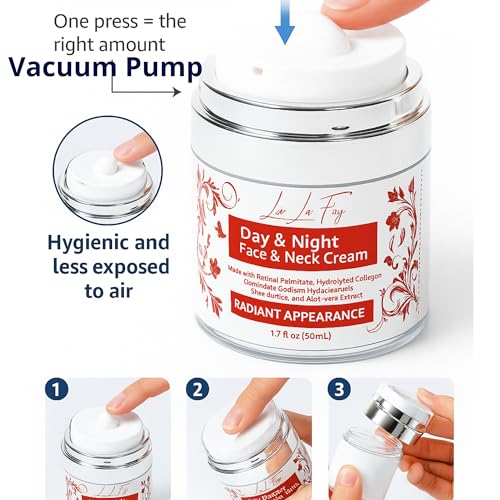 Liv La Fay Retinol Collagen Face & Neck Cream with Ceramides & Hyaluronic Acid – Day & Night K-Beauty Moisturizer – Korean Skincare Ingredients – 1.7 fl oz