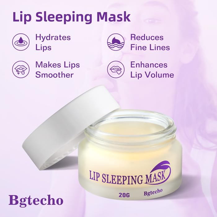 Bgtecho Lip Mask Overnight,Lip Collagen Lip Sleeping Mask With Peptide Complex,Moisturizing Lip Balm for Lip Care Cracked Lips,Dry Lips,Lip Wrinkles Repair,Nourish & Hydrate(20g)