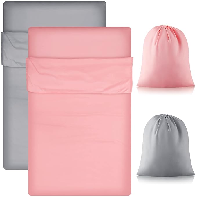 Irenare 2 Pcs Self Tanning Sleep Sack Self Tanning Sheets Protector Self Tan Sleep Bag Protect Sheets from Self Tanner Travel Camping Sheet Sleep Bag for Outdoor Travel Hotels(Pink, Grey)