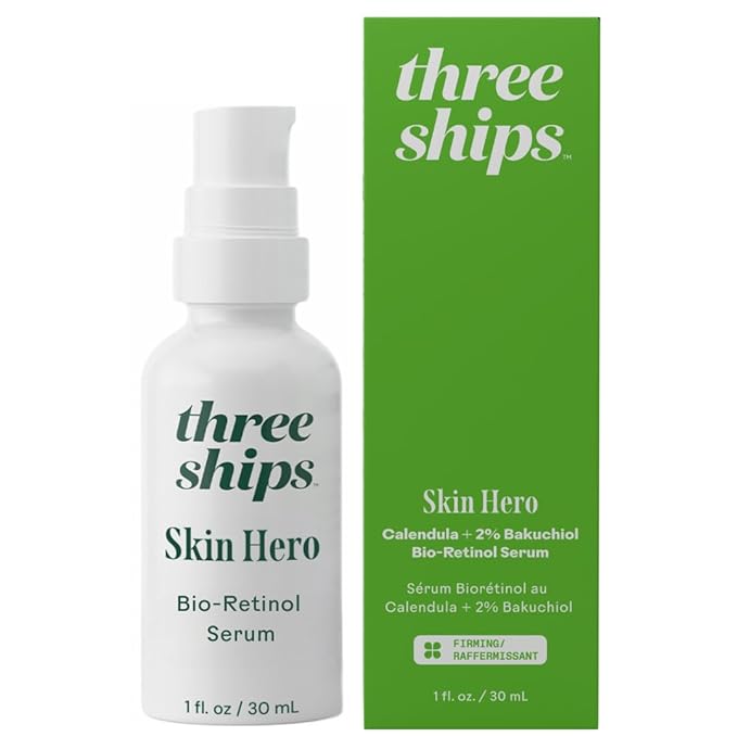 Three Ships SkinHero Bio Retinol Serum with Calendula + 2% Bakuchiol- Reduces Appearance of Fine Lines and Breakouts, Supports Skin Firmness (1 floz)