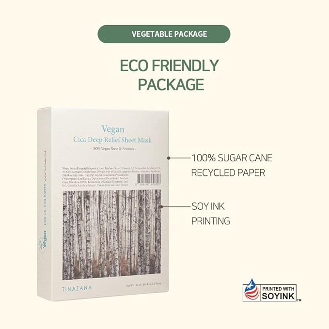 Vegan Cica Deep Relief Sheet Mask | Essence Full Face Facial Mask Sheet, Sensitive Dry Skin, Soothing, 100% Vegan Formula, Birch Sap, Panthenol, All Green EWG, Microfiber Sheet Korean Face Mask Set for Women, Men, 0.84Oz (25ml)