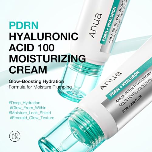 ANUA PDRN Hyaluronic Acid 100 Moisturizing Cream, Lightweight Hydrating Moisturizer with Salmon PDRN, Hyaluronic acid, Collagen for Glass Skin, Korean Skin Care (60ml / 2.02 fl. oz)