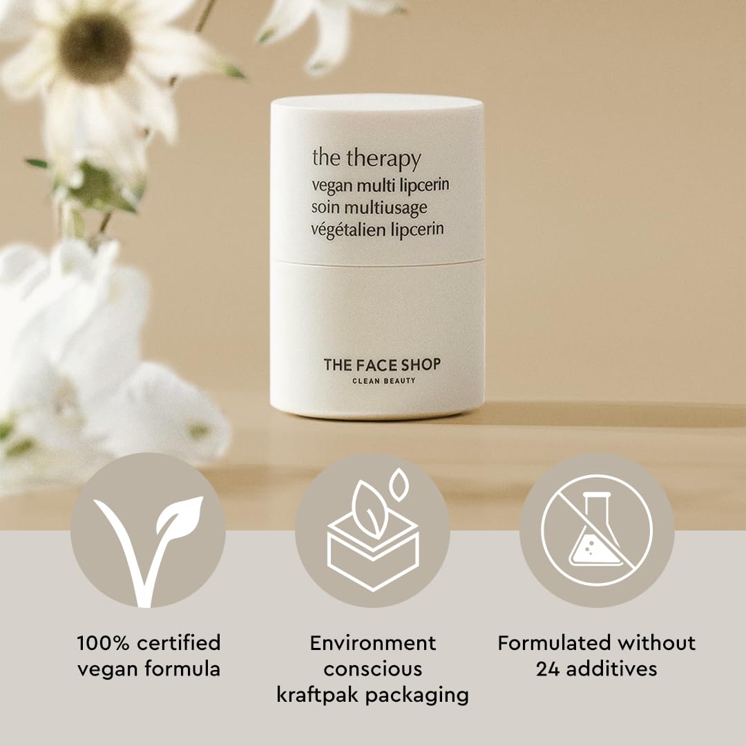 The Face Shop The Therapy Vegan Lip Butter, Moisturizing Lip Balm, Shea Butter & Sunflower Oil & Peptide, Lip Sleeping Mask for Sensitive Skin & Dry Cracked Lips, For Kids & Adults, Korean Skin Care