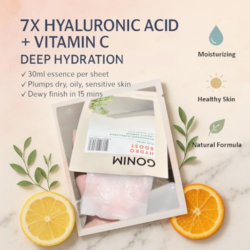 GONIM Face Mask Korean Skin Care with Hyaluronic Acid & Collagen Activation- Face Masks Skincare Hydration, Anti Aging & Moisturizing Sheet Mask for All Skin Korean Face Mask 30ml x15 Sheets