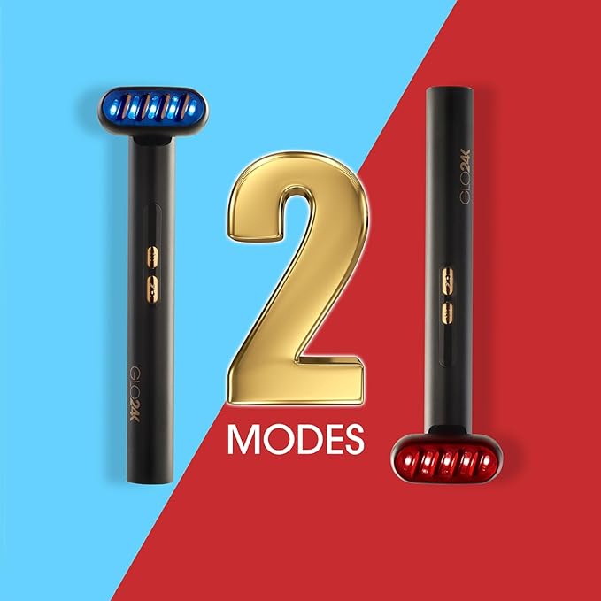 GLO24K 6-IN-1 Beauty Therapy Wand for the Face, Eyes, and Neck. Based on Dual LED Light Therapy, Thermal, Vibration, and Micro-Current Technologies.Skin Rejuvenation