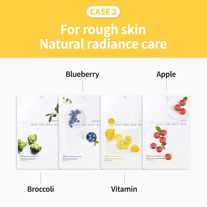EUNYUL [PACK OF 12] Daily Care Facial Sheet Mask Pack 12 types Korean Skincare Hydrating & Nourishing & Natural Ingredients for All Skin Types