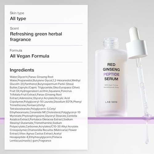 Donginbi LAB 1899 Red Ginseng Peptide Serum - Quick Lifting Facial Serum and Moisturizer, Korean Skin Care Antioxidant Facial Essence for Youthful and Radiant Skin, 1.69 floz / 50 ml
